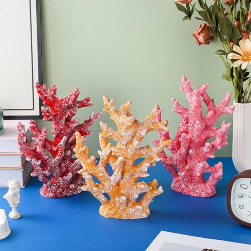 Artificial Coastal Dorm Fish Aquarium Coral Ornament Decor Realistic Aquatic Plant Marine Themed Gifts for Beach Coastal, Living Room, Bathroom- Pink - color: Pink