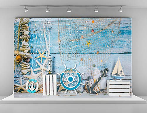 Kate 20x10ft Microfiber Summer Holiday Backdrops for Photography Rudder Helm with Anchor Photo Background Nautical Theme Party Decoration Props Backdrop - size: 20x10ft
