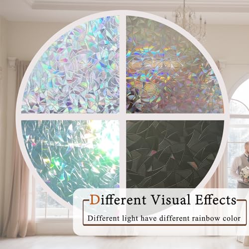 Niviy Stained Glass Window Film Rainbow Film Decorative Window Sticker 3D Decals Vinyl for Glass, Static Cling Sun Blocking Coverings Tint for Home, 17.5 x 78.7 inches - color: Rainbow, size: 17.7" X 78.7"
