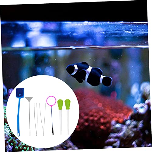 BESPORTBLE 7pcs Fish Tank Cleaning Tools Set Small Pool Net Skimmer Magnet Cleaner for Aquarium Aquascaping Spatula Brush Tweezers Kit Random Color