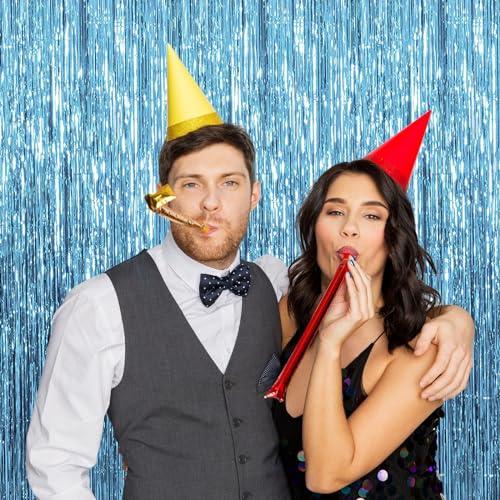 3 Pack Blue Backdrop Party Streamers Ocean Themed Decor Birthday Party Decorations Foil Fringe Backdrop Curtain Graduation Baby Shower Bachelorette Winter Holiday Party Decorations Supplies - color: Light Blue