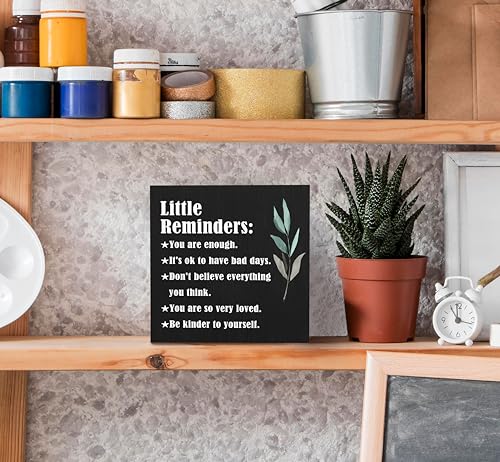 SRADMO Inspirational Little Reminders Wood Box Sign Desk Decor, Inspirational Desk Decor, College Motivational Positive Affirmation Gifts Box Sign For Office Home Dorm Tabletop Shelf Decoration(Black) - color: black, size: 5″×5″