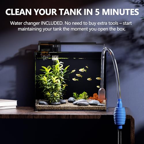 3 Gallon Fish Tank Aquarium Kit with HOB Filter, LED Light with Timer, Lid, Siphon Vacuum Cleaner, Self Cleaning Glass Rimless Betta Tank - size: 3 Gallon