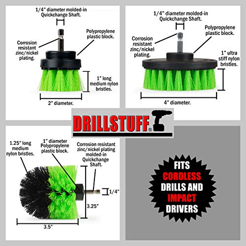 Kitchen Cleaning Supplies - Drill Brush Set with Extension - Counter Scrubbing Brushes, Stove Cleaning Tools - Oven Spot Cleaning Tool - Home Sink Scrubbing Brush Set - Cast Iron Pot Cleaning Brushes - color: Lime Green