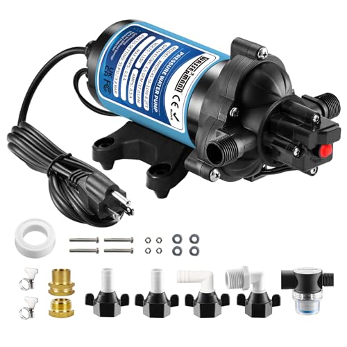 WASSERMANN 115V AC Water Diaphragm Pump,4.5GPM 55PSI 1/2" NPSM with 8.2ft Power Cord & Plug,Self-Priming Fresh Water Pressure Booster Pump,Pressure Switch, for Garden Kitchen Bathroom RV Marine Camper - color: Blue2