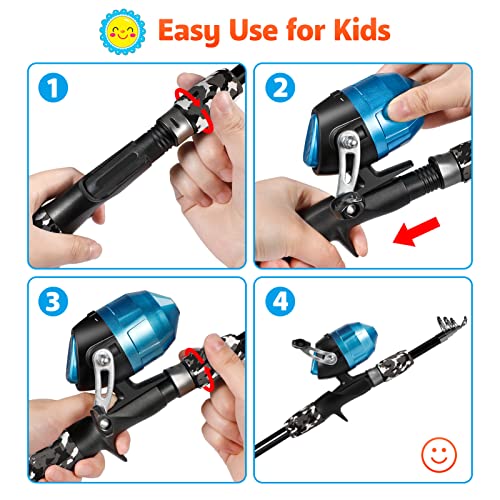 PLUSINNO Kids Fishing Pole with Spincast Reel Telescopic Fishing Rod Combo Full Kits for Boys, Girls, and Adults - color: Black, size: 5FT / 1.5M