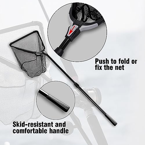 Fiblink Folding Aluminum Fishing Landing Net Fish Net with Extending Telescoping Pole Handle - style: Extend Length: 44-60 Inches (With Larger Net)
