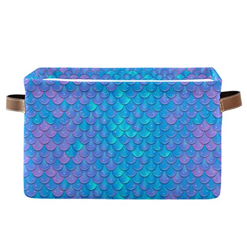 Blue Mermaid Scale Storage Baskets,Decorative Collapsible Rectangular Canvas Fabric Storage Bin for Home - color: Blue Mermaid Scale, size: 1 PCS