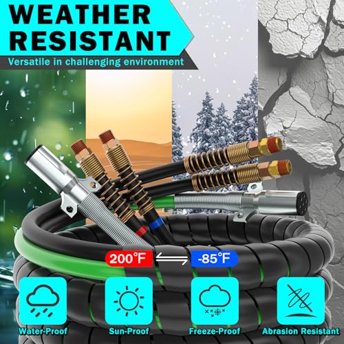 CheeMuii 12FT Semi Truck Air Line Kit with Gladhands Air Line Holder and Springs Kit 7 Way Trailer Cord and Air Brake Hoses 3-in-1 Air Lines Set for Semi Truck Trailer Tractor - size: 12FT-Black