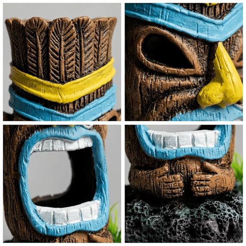 Small Aquarium Decor Cave Hideout, Smooth Resin Fish Tank Decorations with Tiki, Betta Hideout for Reptiles, Shrimp & Axolotl Tanks (2.8x2.8x4.9 Inch)