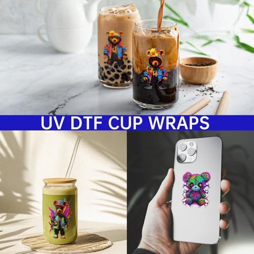 UV DTF Cup Wrap for 16oz Glass, 12 Sheets Street Style Bear Transfer Stickers, Rub on Transfers for Cup Tumbler - style: Street Style Bear