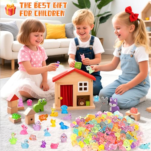 EKisemio 180pcs Mini Resin Animals Glow in The Dark, Luminous Plastic Animals Variety Pack, Tiny Resin Figures to Hide, Miniature Figurines for Micro Landscape Fairy Aquarium Dollhouse Décor Desk Pets