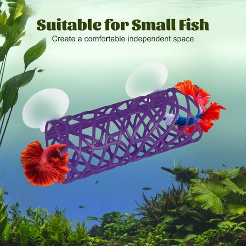 MiOYOOW Betta Fish Tunnel, Hollow Fish Resting Tube Suction Cup Mounting Fish Hide Shelter for Small Fish Shrimp Betta - color: Purple
