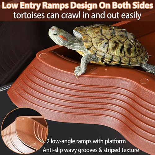 Tortoise Water Bowl with Ramp, 3PCS Leaf Reptile Food Water Bowl Turtle Pool Reptile Water Dish Tortoise Bathing Pool Turtle Soaking Dish Aquarium Habitat Accessories Large - size: Large