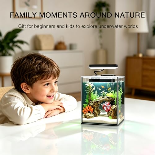Glass Betta Aquarium Starter Kits 1.5 Gallon Small Fish Tank, Betta Fish Tank with LED Light, Power Filter, Black. 4mm Glass - color: Black transparent