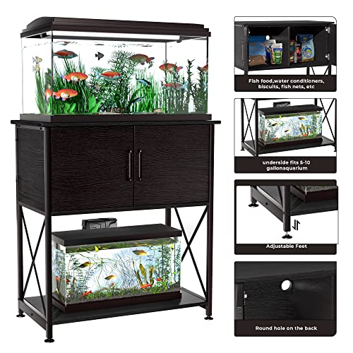 Herture 20-29 Gallon Aquarium Stand Metal Frame Fish Tank Stand with Cabinet Storage, for 20 Gallon Long Aquarium,30.7" L*16.5" W Tabletop,330LBS Capacity Black PG01YGB - color: Black, size: 20-29 Gallon