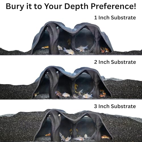 Aquarium Underground Cave Natural Mangrove Tree | Viewing Fish Under Gravel Tunnel Hide | Fish Tank Hideout Decor Decoration Enrichment for Corydora Catfish, Kuhli Loach, Clown Loach, Pleco, Betta - color: Obsidian Black