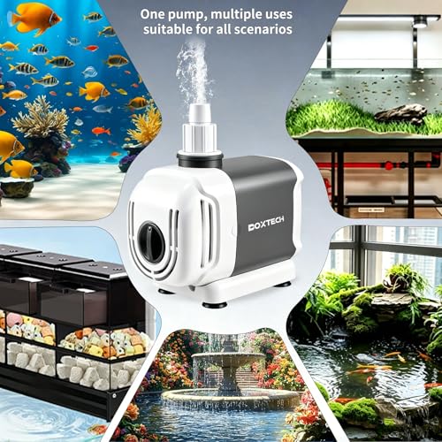 Aquarium Water Pump, 265GPH Dual-Use Fountain Pump - 15w Submersible/External with 3 Outlet Nozzles for Aquariums, Fish Tank, Fountains, Hydroponics (Adjustable Flow, Ultra Quiet)