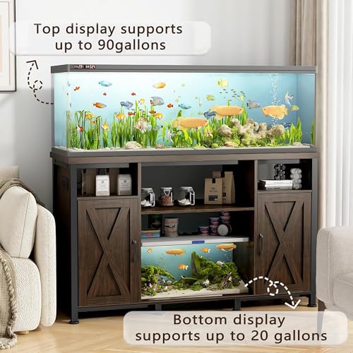 55-90 Gallon Fish Tank Stand with Power Outlets, Aquarium Stand with Cabinet, Heavy Duty Reptile Tank Turtle Terrariums Table for Fish Tank Accessories Storage, 49.2" L x 18.9" W, 1000LBS Capacity