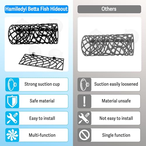 Hamiledyi Betta Fish Hideout Cave with Betta Hammock Bed Hollow Tunnel Betta Fish Tank Accessories Aquarium Decorations for Crayfish Shrimps Betta and Other Small Fish (Black) - color: Black