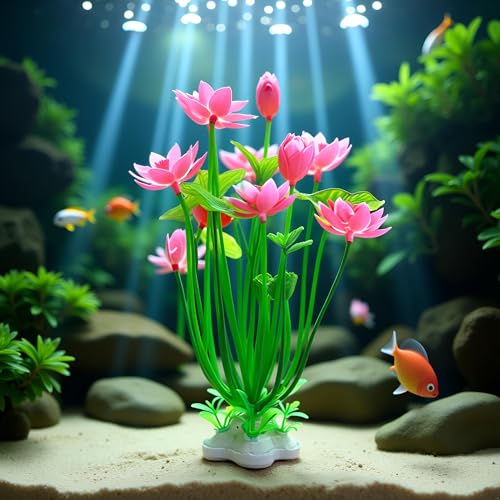 1pc Pink Artificial Water Plants,Plastic Artificial Lotus Fish Tank Ornament,Aquatics Grass Flower Simulation Wedding Favors,Plastic Plants for Party Fish and Aquatic Pets Aquarium Décor