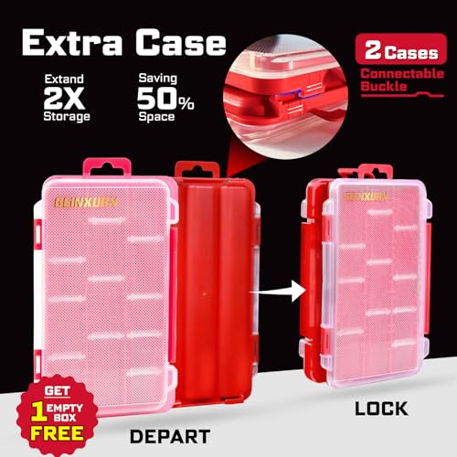 Geinxurn Small Flat Storage Parts Organizer, 2Pcs Red Portable Transparent Plastic Small Parts Tool Box with Removable Dividers, Screwdriver Bit Cases Storage(2 Pieces) - style: Flat-2pcs