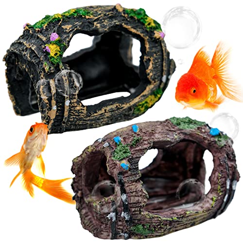 2 PCS Broken Barrel Aquarium Decorations, Caves Hide Hut Fish Tank Ornaments, Shipwreck Theme Landscaping Hideouts Accessories