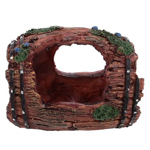 Toddmomy Aquarium Barrel Cave Fish Hiding House Resin Ornament Large Red Hideout Decoration for Shrimp and Betta Fish Tank Landscaping Accessory