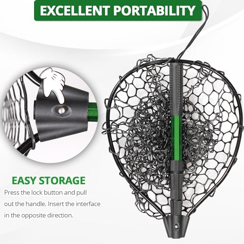 Rubber Fishing Net with Telescoping Handle - High Strength Landing Net for Fishing with Soft Rubber Netting, Two Sizes Options - size: M, Hoop Size: 17.3″ x 13″