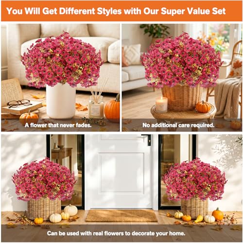 Artificial Flowers for Outdoor,Silk Flowers No Fade Fake Plastic Flowers Faux Plants for Outdoors Outside Front Porch Hanging Planter Window Box Garden Home Decoration,13 Pack Dark Red - color: Dark Red, size: Artificial Flowers(13 Pcs)