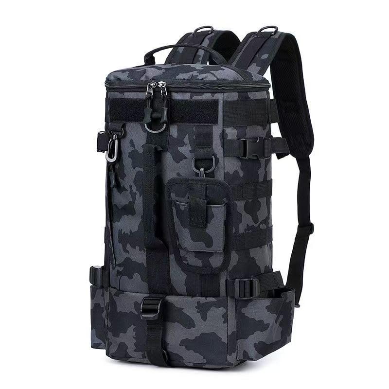 Tactical Fishing Backpack with Rod Holders,35L MOLLE Tackle Bag Water Resistant for Men and Women,Outdoor Gear Storage for Saltwater and Freshwater (Grey) - color: Grey