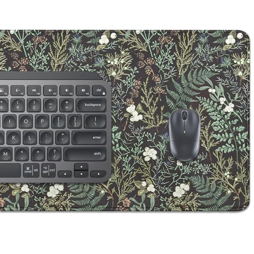 Dark Green Plant Desk Pad Mouse Pad,Vintage Green Fern Leaves Mouse Mat with Stitched Edges,Non-Slip Rubber Base Mousepad for Office PC Keyboard Laptop and Home Work Desk Mat(27.5X11.8 in) - color: White berries