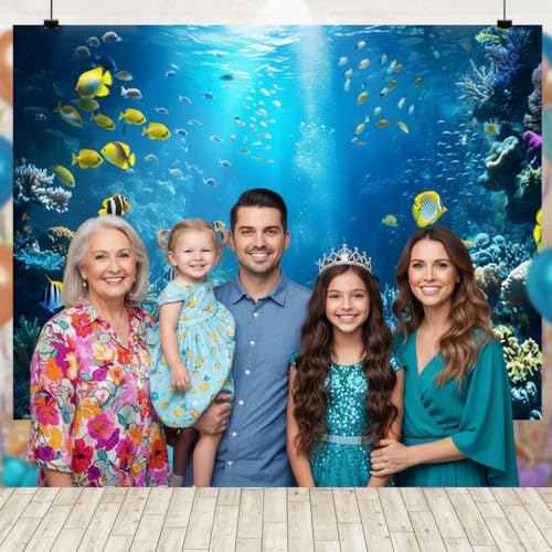 Under The Sea Backdrop 10x8ft Ocean Backdrop Underwater World Colorful Tropical Fish Coral Aquarium Deep Sea Sunlight Photography Background Birthday Under The Sea Party Decorations Photo Props - color: Blue2, size: 10x8ft