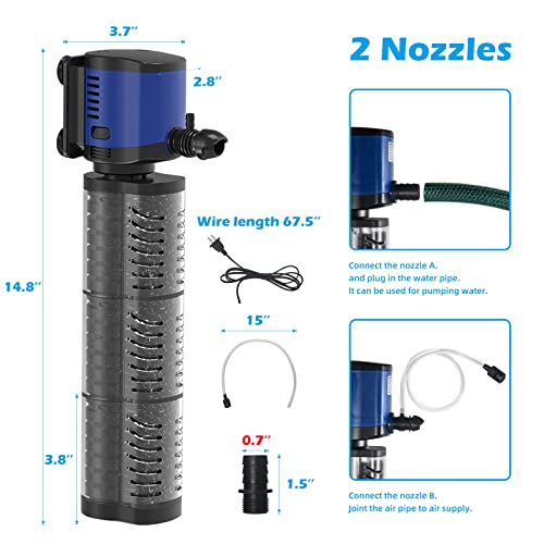 TARARIUM Aquarium Filter Powerful 700GPH for 100-400 Gallon Large Fish Tank Small Pond Fountain, Wave-Maker Submersible Water Pump Turtle Tank Filter for Saltwater & Freshwater System - size: 027F (700GPH) for 100-400 Galln Tank