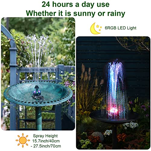 Jutai 24-Hours Working Bird Bath Fountains Electric, Adjustable Quiet Water Fountain Pump with LED Lights for Garden,Small Fish Tank, Pond,Water Features - 7 Nozzles,16.4Ft Power Cord - color: Colorful