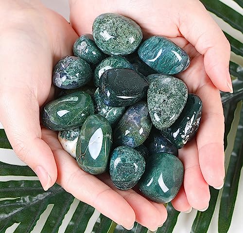 DUQGUHO Moss Agate Crystals Bulk Natural Irregular Polished Stones Tumbled Crystals Gemstone Rocks for Beginners Gift 200g - color: Moss Agate