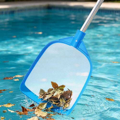 TidyMister Pool Leaf Skimmer Net Ultra Fine Mesh with Aluminum Poles 5 Sections 6 Feet Swimming Pool Cleaning Net Leaf Catcher for Above Ground Pools Inground Pools - size: 12inch with 6ft pole