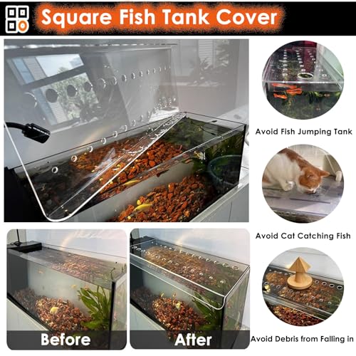LZMZMQ Aquarium Anti Jump Cover Acrylic, Cat Proof Terrarium Lids, Fish Tank Anti-Jump Lid, Top Mount Aquarium Hood with Hole, 8 12 14 16 18 20 inch Wide(L50xW45cm/19.7x17.7in) - size: L50xW45cm/19.7x17.7in