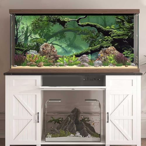 Foggy Forest Terrarium BackgroundStone Green Tree Tropical Reptile Habitat Rainforest Aquarium Background, Polyester Background 6 EVA Double-Sided Tapes 36x18 inches/90x45 - color: Forest, size: 36"L x 18"W