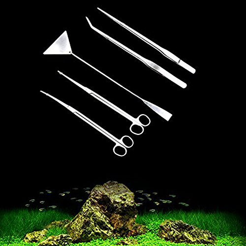 Stainless Steel Aquarium Aquascaping Kit 5 Tools Set Scissors Tweezers Spatula Tool