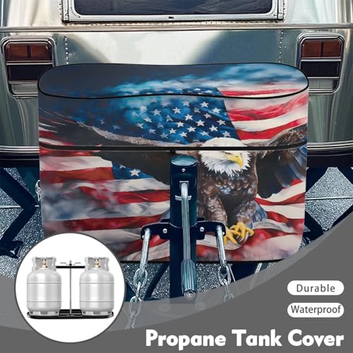 American Flag Cute Eagle Double 20lb RV Propane Tank Cover Reusable Gas Tank Cover Lightweight Double Zipper for Travel Trailer Polyester Waterproof Covers - color: American Flag Cute Eagle, size: S(20LB)