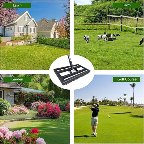 Lawn Leveling Rake - Heavy Duty Yard Leveler , Reinforced Welds, 74" Adjustable Handle, Reversible Plate for Soil, Dirt, Ground, Backyard Top Dressing, Landscaping (17x10 inch)