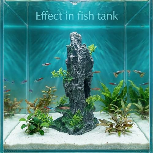 Large Fish Tank Decorations, 7.87 x 4.92 x 13.78 Inch Aquarium Rocks Aquascaping with Cave Hides, Fish Hideout Decor Landscaping Accessories for Betta - color: Mountain Pillar