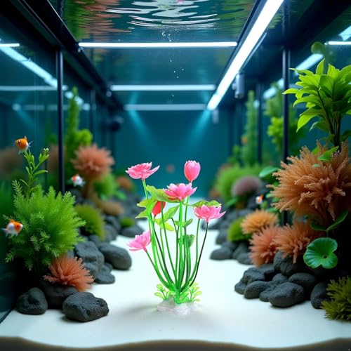 GANPUB 2Pcs Artificial Water Plants, Aquatics Grass Flower Simulation Plastic Artificial Lotus Fish Tank Ornament Aquarium Décor