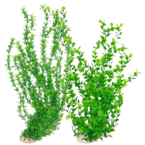 Hamiledyi 23" Tall Aquarium Plastic Plants - 2 Pack Soft Fish Tank Decor, Artificial Green Grass Cluster for Aquariums, Safe Bendable Underwater Plants（Green Style B） - color: Green（style B）