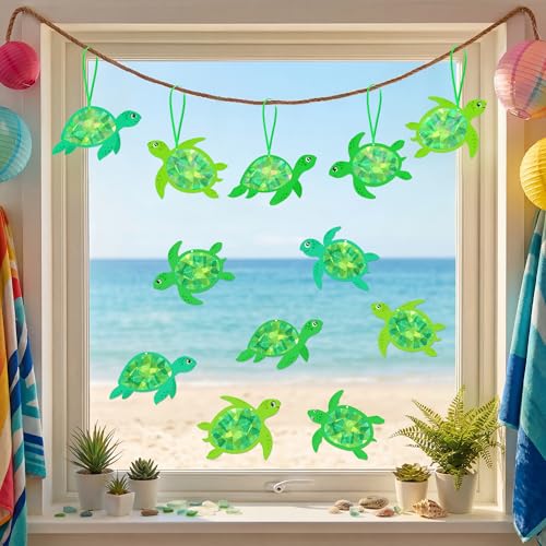 Renbuzhu 48PCS Summer Crafts: Paper Sea Turtle Suncatchers DIY Kits, Ocean Beach Party Favors Window Stained Glass Effect Art Supplies Decorations - style: sea turtle