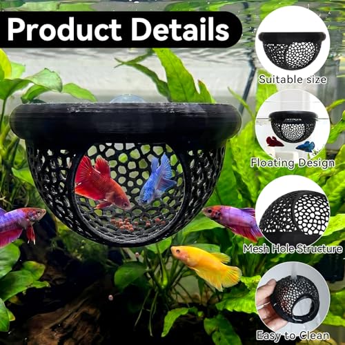 Floating Betta Shrimp Cave, Multi-Functional Aquarium Hammock for Hiding Feeding, Floating Betta Fish Skins with Feeding Ring, Tank Resting Spot for Small Fish Betta Shrimp (Black) - color: Black, size: Small
