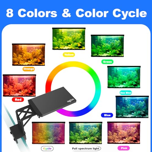 SEAOURA Clip On Aquarium Light for Plants-24/7 Cycle Fish Tank Light with Timer, Full Spectrum+7 Colors Mode, Auto On/Off, Adjustable Brightness and Height, 12W (7inch for 7-12 inch Tank) - size: 7inch for 7-12 inch tank