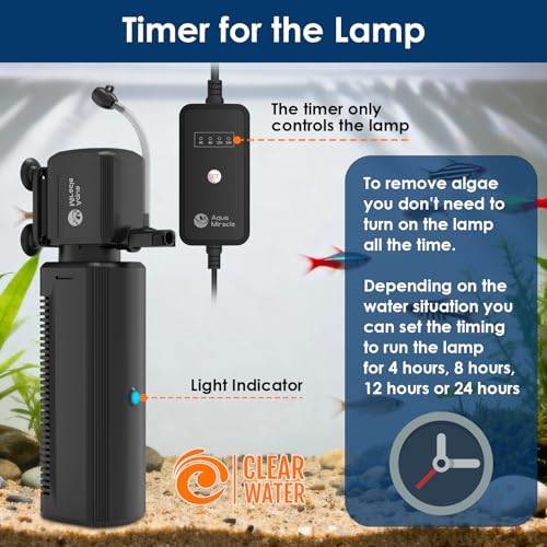 AquaMiracle Aquarium U-V Filter for Green Water Control with Timer, with Filter Sponge, Fish Tank Filter Turtle Filter with Aeration/Rainfall Mode for 40-150 Gallon Aquariums Freshwater and Saltwater - size: For Aquariums 60-150 Gal(SV-1000)