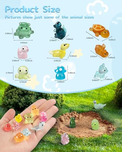 Piemow 180 Pcs Mini Resin Animals Kit - Luminous Tiny Resin Animals Figurines Accessories Gifts for Aquarium Fairy Garden Bonsai Decor